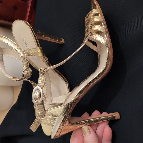 Authentic GOLD leather Python ALEXANDRE BIRMAN Size 8 shoes. 4" heel - Picture 8 of 10